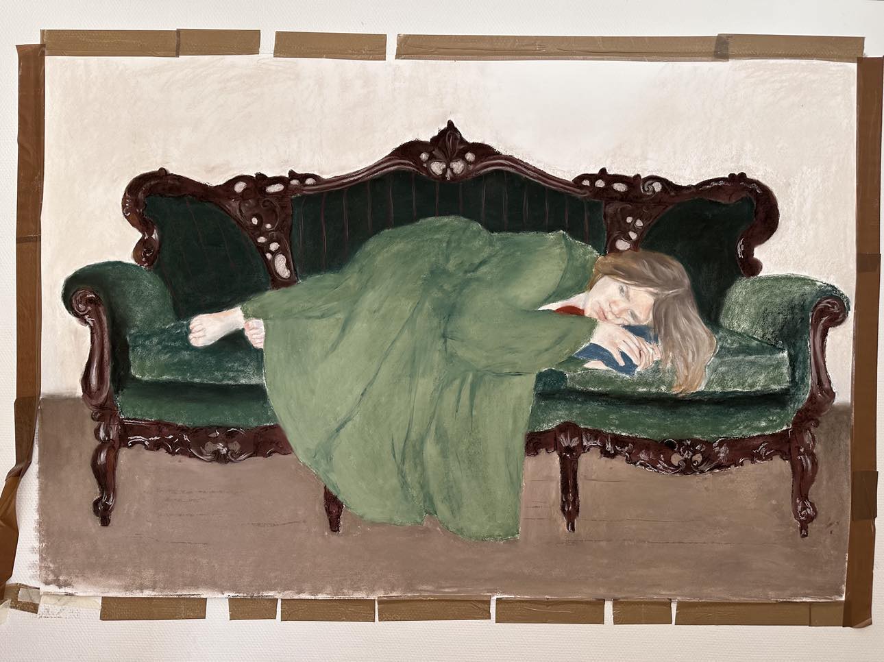 "Kjolen" / "The Dress" av Cai Tollak Syltøy, pastelltegning på papir